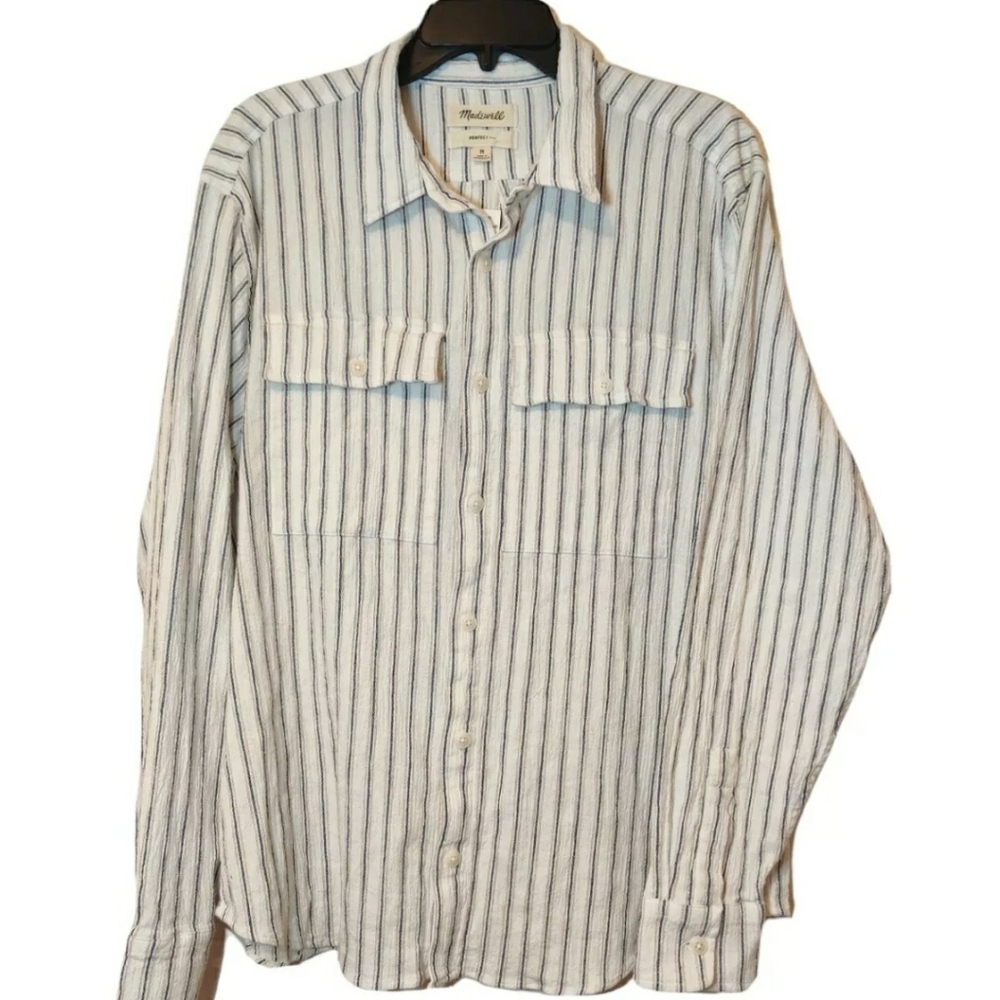 Madewell Mens Perfect Fit Medium M Long Sleeve Striped Shirt Textured Multicolor